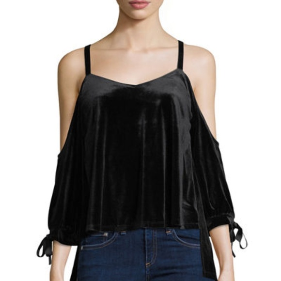 Romeo & Juliet Tops - New Velvet & Ribbon Cold-Shoulder Blouse
